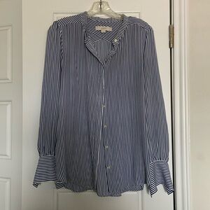 Loft Blue and White Stripe Button Down Blouse Size Medium
